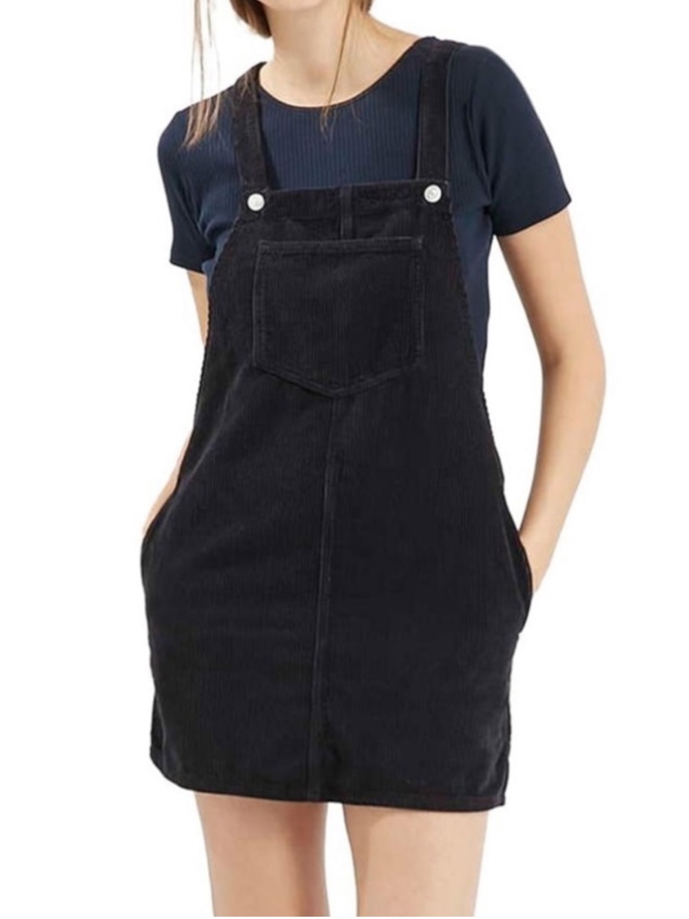TOPSHOP MOTO Cord
Pinafore Dress in Dark Navy Blue
